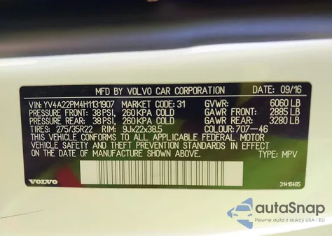 2017 Volvo Xc90 T6 R-Design из США, поврежденный, VIN YV4A22PM4H1131907